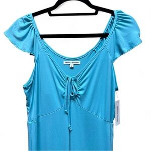 Blue Green Goddess short sleeve tie front jumpsuit vintage style juniors s nwt